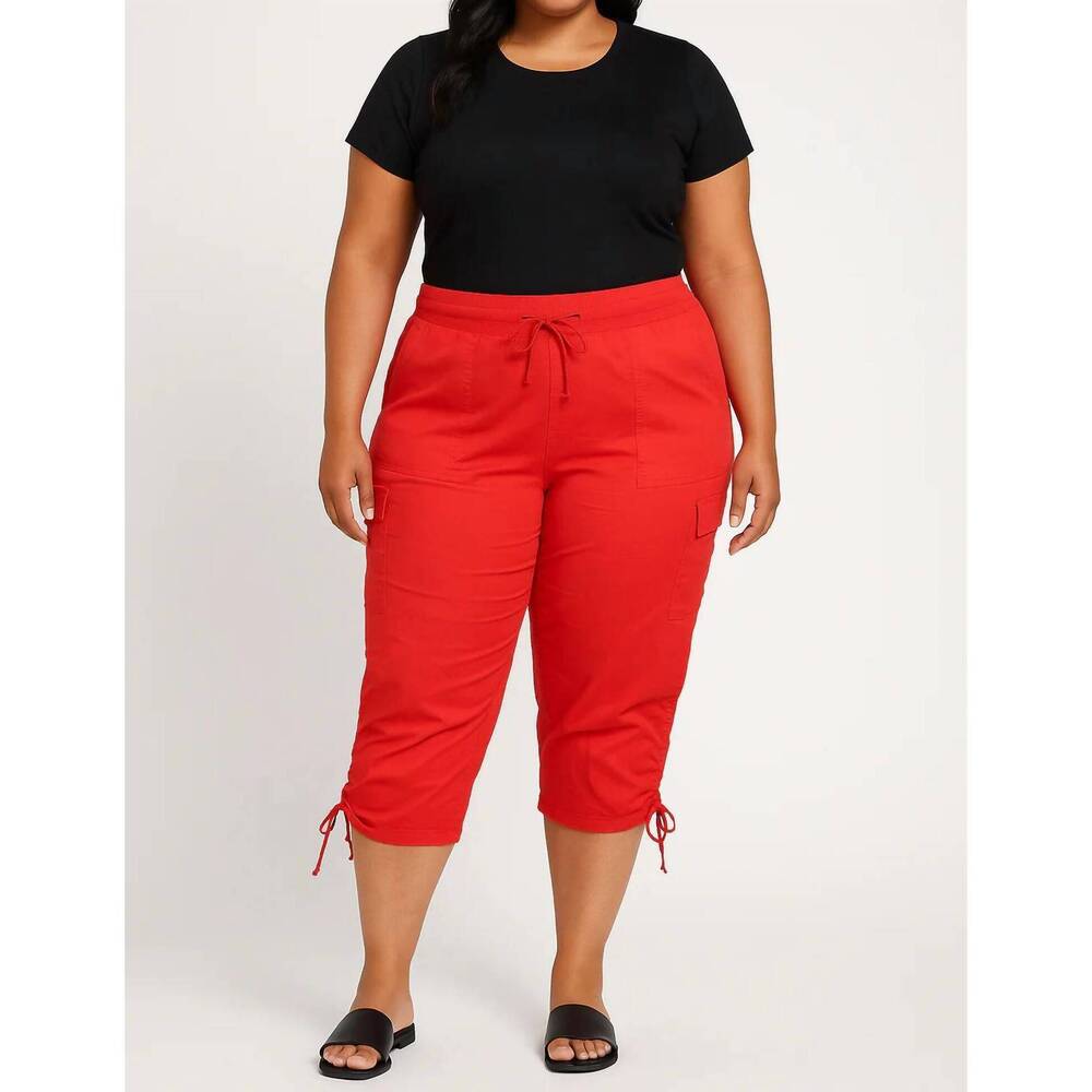 NEW AUDREY LANE cargo drawstring capri pants in red